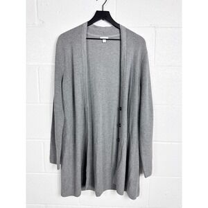 J.‎ Jill Womens Gray Ribbed Knit Button Front Longline Cardigan Sweater Size L